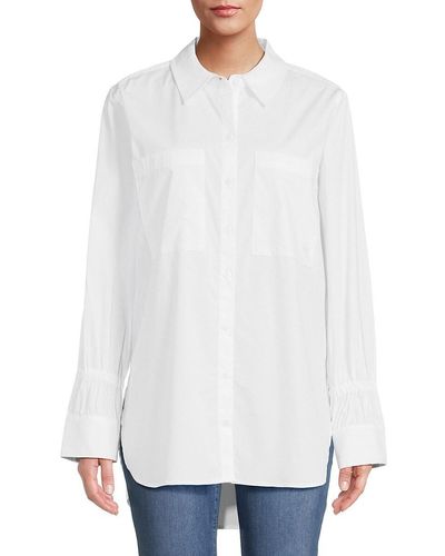 St. John Dkny Relaxed Shirred Sleeve Button Down Shirt - White