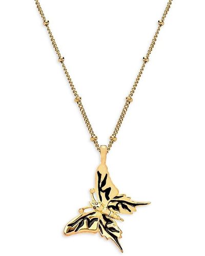 Awe Inspired 14k Gold Vermeil Sterling Silver & 0.001 Tcw Black Diamond Butterfly Pendant Necklace - Metallic