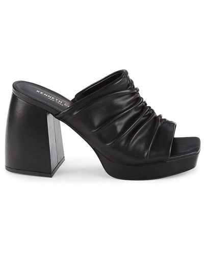 Kenneth Cole Anika Block Heel Ruched Platform Sandals - Black