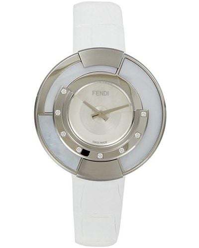 Fendi Policromia 38mm Stainless Steel Case, Leather Strap & 0.10 Tcw Diamond Watch - Grey