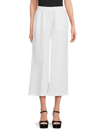 Saks Fifth Avenue 100% Linen Cropped Wide Leg Pants - White