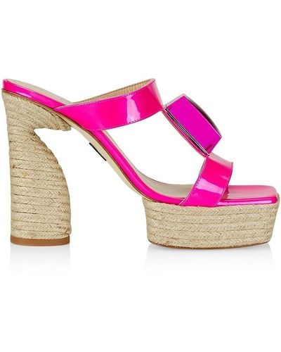 Paul Andrew Leather Platform Espadrille Sandals - Pink