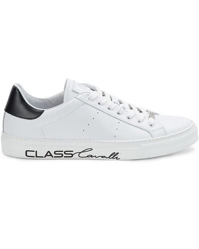 Class Roberto Cavalli Logo Perforated Leather Sneakers - White