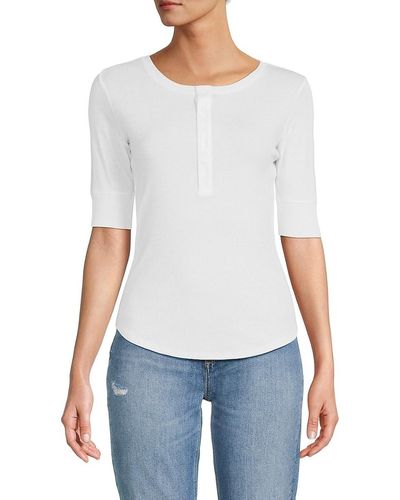 Vince Henley Neck Pima Cotton Top - White