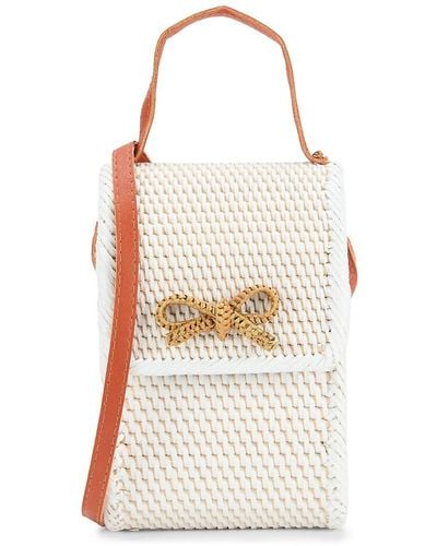 Collection 18 Weave Rattan Phone Crossbody Bag - White