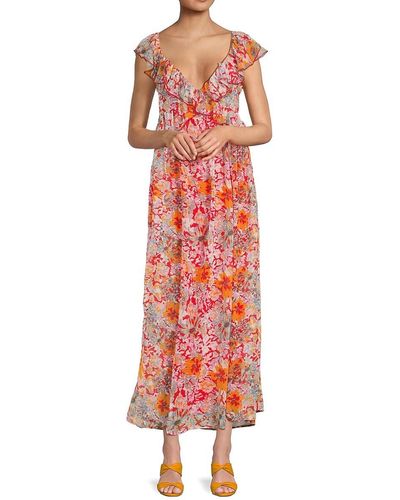 Saks Fifth Avenue Floral Plunging Maxi Dress - Red
