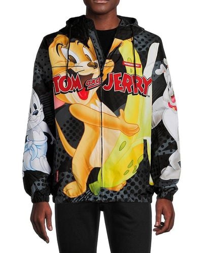 Members Only Tom & Jerry Graphic Hooded Jacket - Black