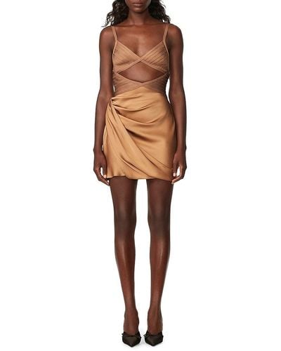 Hervé Léger Draped Cutout Silk Mini Dress - Natural