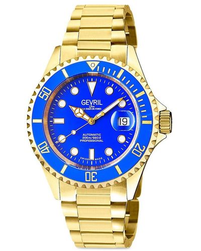Gevril Wallstreet 43mm Stainless Steel Bracelet Watch - Blue