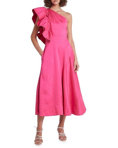 Aje. Bonjour Ruffled Linen-blend Midi Dress - Pink