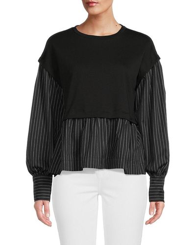 Lea & Viola Blouse Striped Twofer Top - Black