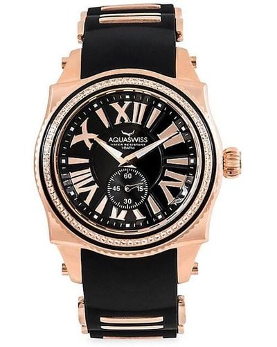 Aquaswiss 43mm Rose Goldtone Stainless Steel & Silicone Strap Watch - Black