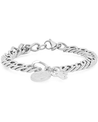 Anthony Jacobs Cuban-Link Stainless Steel Religious Charm Bracelet - White