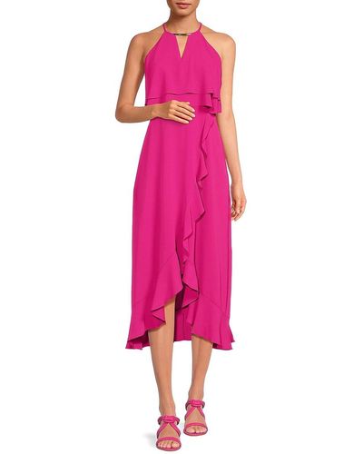 Kensie Ruffle Maxi Sheath Dress - Pink