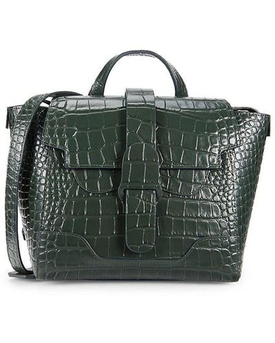 Senreve Mini Maestra Croc Embossed Leather Convertible Crossbody Bag - Green