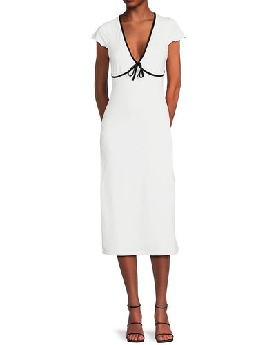 AREA STARS Hayley Tie Front Midi Sheath Dress - White
