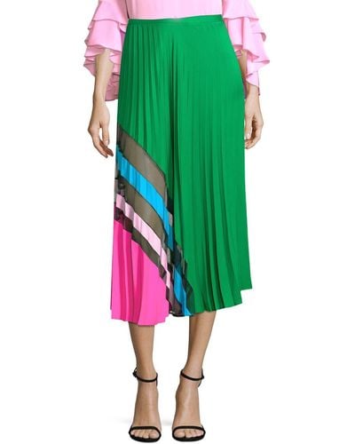 MILLY Accordion Pleat Maxi Skirt - Green