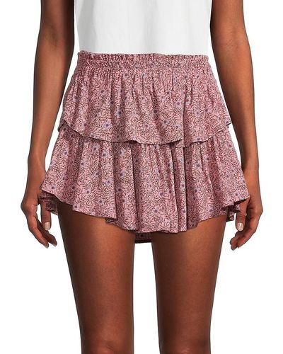 Lea & Viola Print Tiered Mini Skirt - Pink