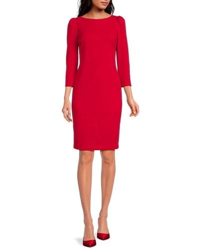 Calvin Klein Puff Sleeve Knee Length Sheath Dress - Red