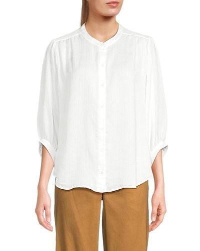 Calvin Klein Puff Sleeve Button Down Blouse - White
