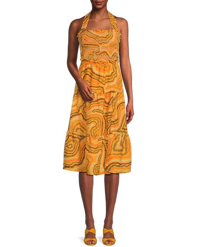 Sam Edelman Jennie Abstract Smocked Dress - Yellow