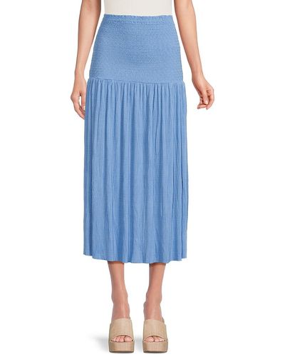 Line & Dot Jenna Smocked Midi Skirt - Blue