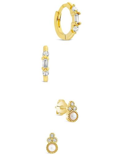 Sterling Forever Set Of 2 14K Goldplated, Cubic Zirconia & 3Mm Freshwater Pearl Earrings Set - Metallic