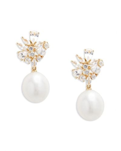 Effy 14k Yellow Gold, 9mm Pearl & Sapphire Drop Earrings - White