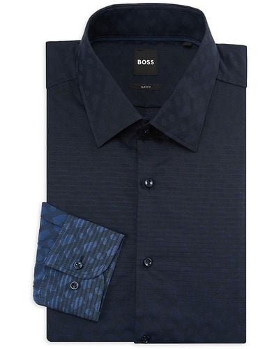 BOSS Hank Slim Fit Pattern Dress Shirt - Blue