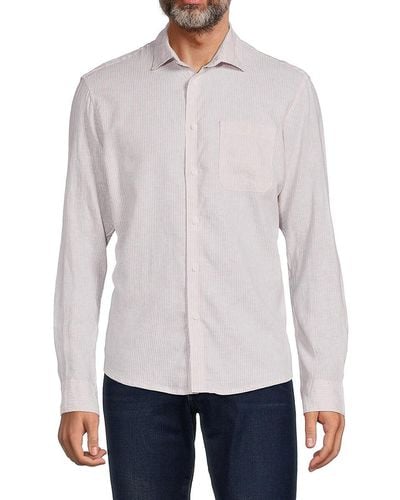 Saks Fifth Avenue 'Linen Blend Microstripe Button Down Shirt - White