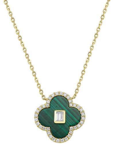 Effy 14k Yellow Gold, Malachite & Diamond Clover Pendant Necklace - Green