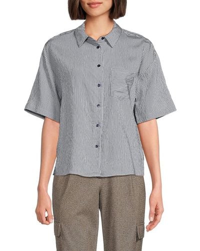 DKNY Boxy Stripe Camp Shirt - Grey