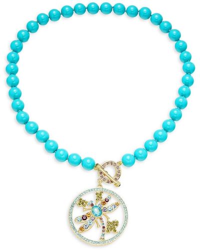 Heidi Daus Turquoise & Cubic Zirconia Beaded Dragonfly Pendant Necklace - Blue