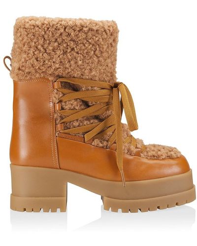 Robert Clergerie Wyonf Faux Fur-trimmed Leather Boots - Brown