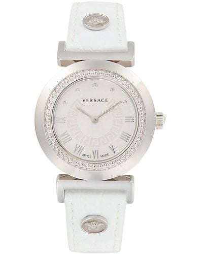 Versace Vanity Stainless Steel & Leather Strap Watch - White