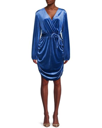 Bebe Ruched Velvet Belted Dress - Blue