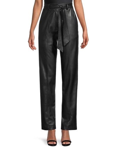 Donna Karan Belted Faux Leather Trousers - Black