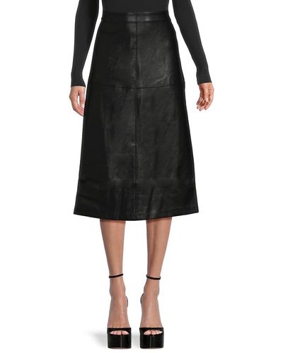 Lea & Viola Faux Leather Midi Skirt - Black