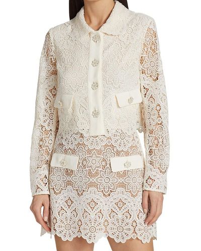 Self-Portrait Guipure Lace Cropped Jacket - White