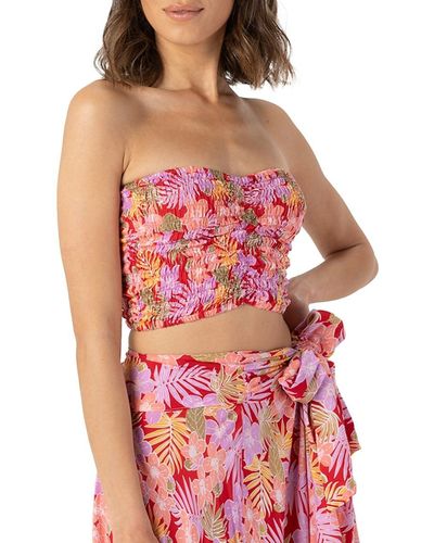Tiare Hawaii Hollie Floral Strapless Crop Top - Red