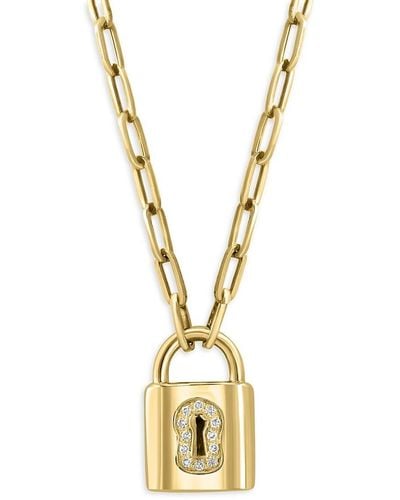 Effy 14k Yellow Gold & 0.05 Tcw Diamond Lock Pendant Necklace - Metallic