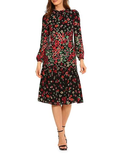 Maggy London Floral Ruffle Midi Dress - Red