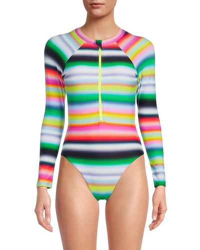 Cynthia Rowley Ombre Stripe One Piece Surfsuit - Green