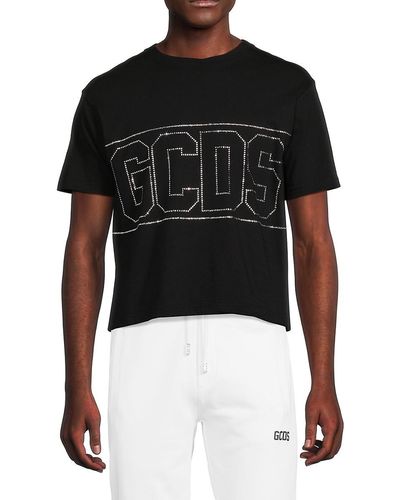Gcds Logo Rhinestone Cropped T Shirt - Black