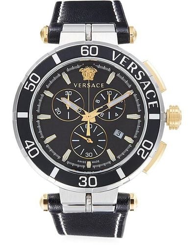 Versace Greca Chrono 45mm Stainless Steel & Leather Strap Watch - Multicolor