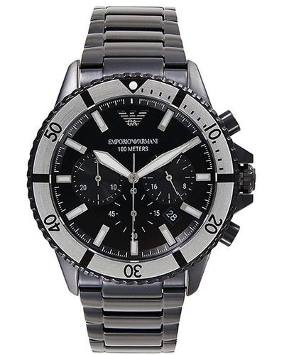 Emporio Armani Sleek Steel Chronograph Timepiece - Black