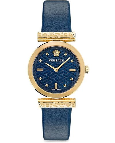 Versace Regalia 34mm Goldtone Stainless Steel & Leather Strap Watch - Blue