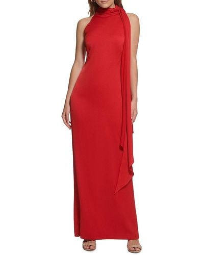 Vince Camuto Highneck Satin Column Gown - Red