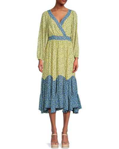 Elie Tahari T Tahari Floral Print Surplice Neckline Dress - Blue