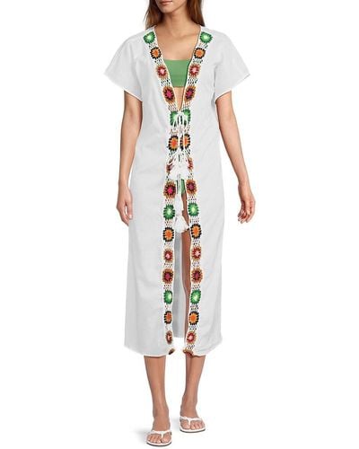 Dotti Floral Embroidered Cover Up Midi Dress - White